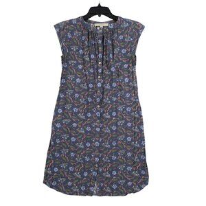 Ann Taylor Loft XS Blue Button-Front Sleeveless Floral Print Dress Rayon